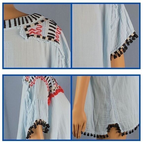 Johnny Was Short Sleeve Embroidery Top Fringe Style P10619-3 Sz Small, Bohemian - Picture 9 of 11